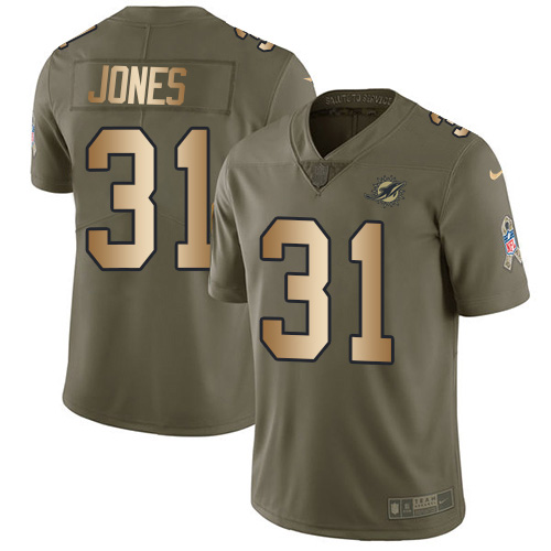 Miami Dolphins #31 Byron Jones Olive Gold Men Stitched NFL Limited 2017 Salute To Service Jersey